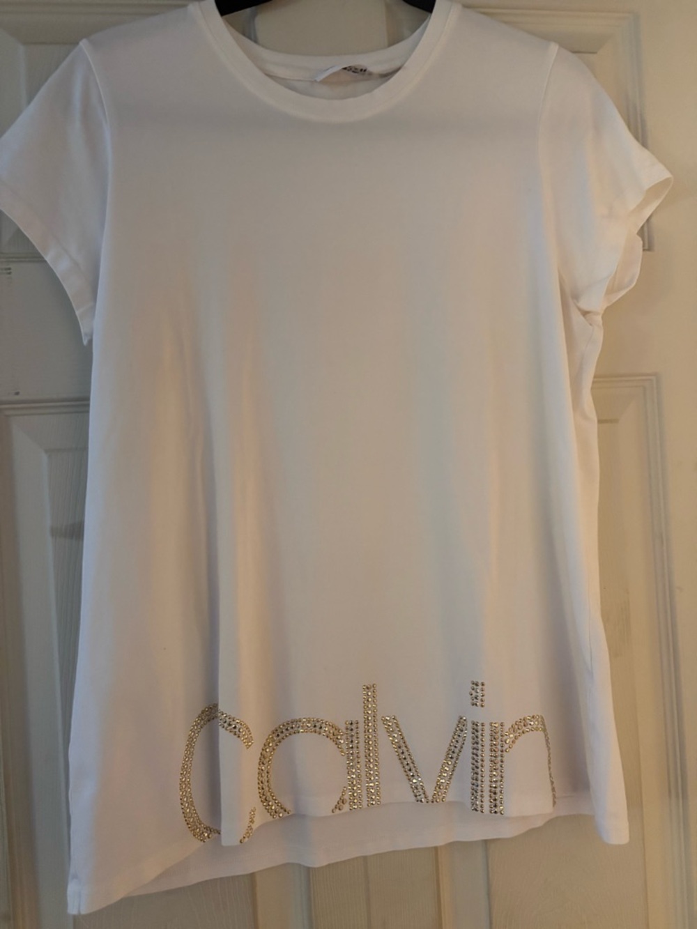 Calvin Klein White Short Sleeve Tee with Gold Logo